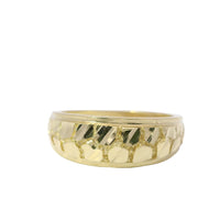 14KT Gold Ring Women's Domed Nugget Center with Plain Borders Band