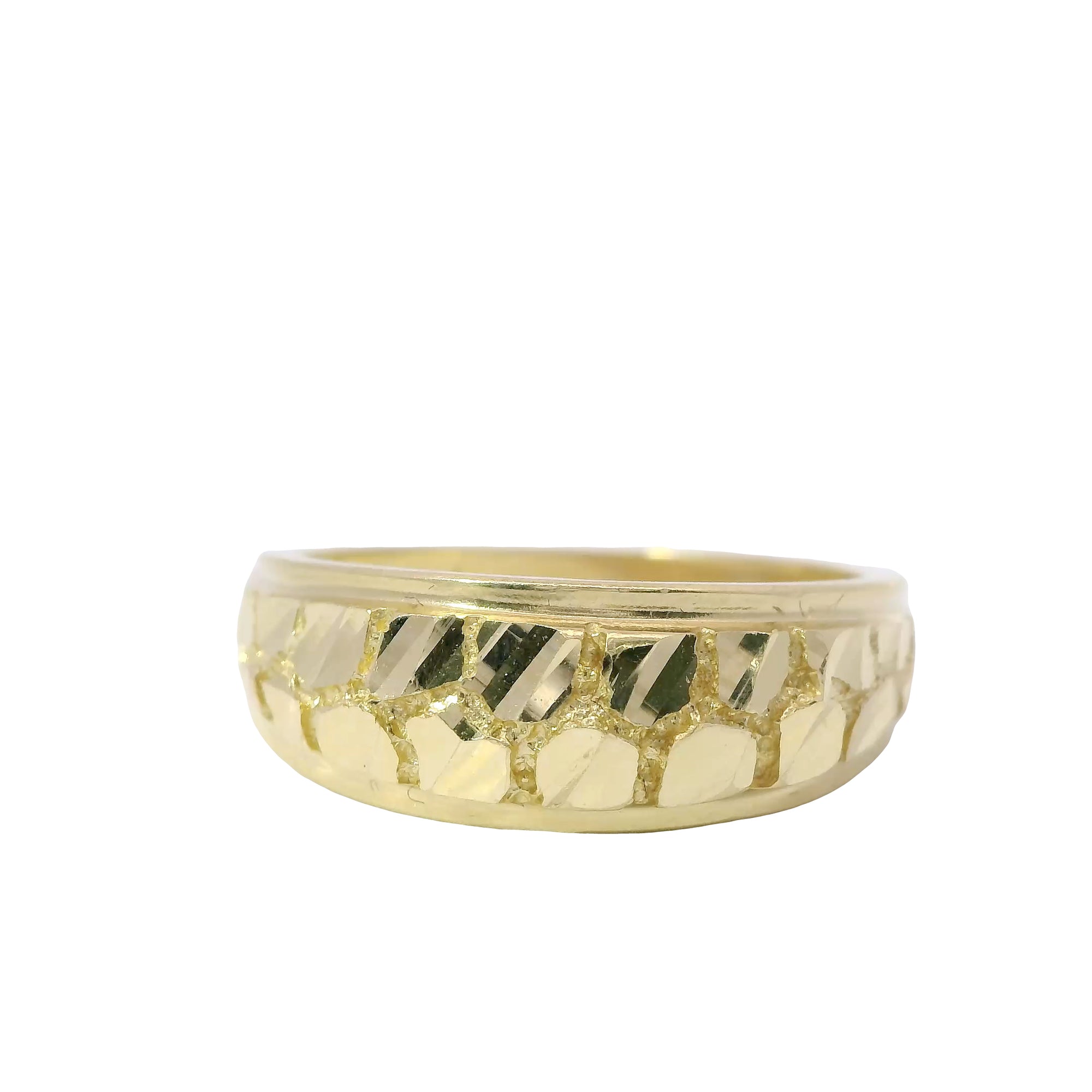 14KT Gold Ring Women's Domed Nugget Center with Plain Borders Band