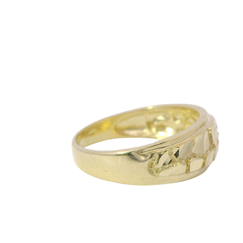14KT Gold Ring Women's Domed Nugget Center with Plain Borders Band