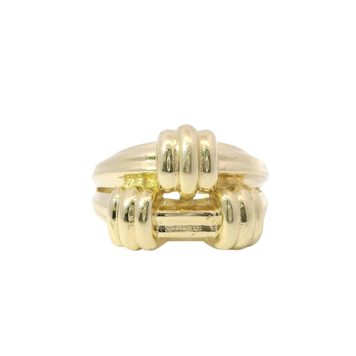 14KT Gold Ring Women's Split Ribbed Band with Three Knots and Plain Split Band