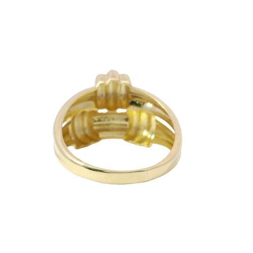 14KT Gold Ring Women's Split Ribbed Band with Three Knots and Plain Split Band