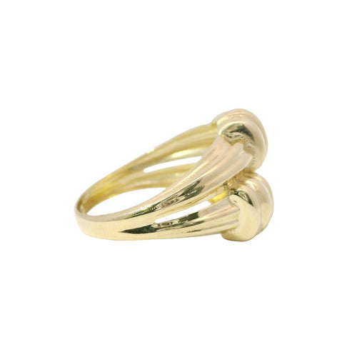 14KT Gold Ring Women's Split Ribbed Band with Three Knots and Plain Split Band