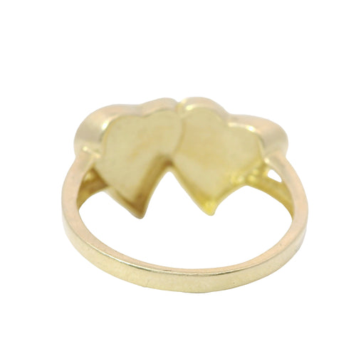 14KT Gold Ring Women's Double Heart Center Connected with Star and Plain Split Band