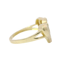 14KT Gold Ring Women's Double Heart Center Connected with Star and Plain Split Band