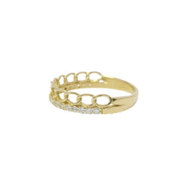 14KT Gold Ring Women's Light Weight One Chain Link and One White CZ Stone Row Band