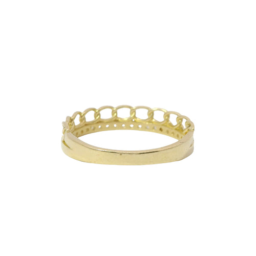 14KT Gold Ring Women's Light Weight One Chain Link and One White CZ Stone Row Band