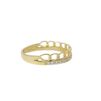 14KT Gold Ring Women's Light Weight One Chain Link and One White CZ Stone Row Band