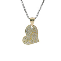 14KT Gold Charm Small Double White CZ Stone Heart with Small Heart Center and Plain Bell