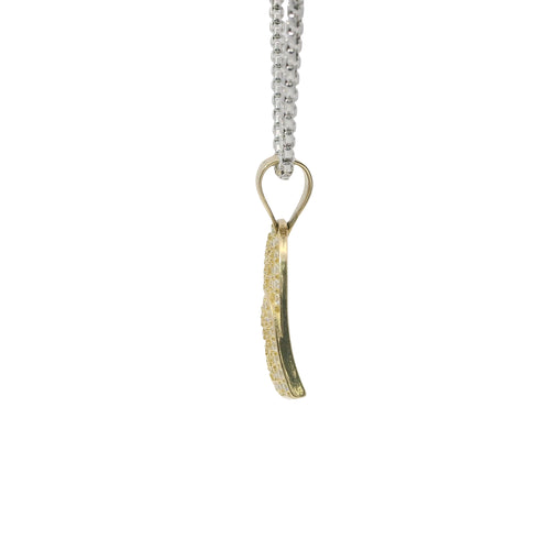 14KT Gold Charm Small Double White CZ Stone Heart with Small Heart Center and Plain Bell