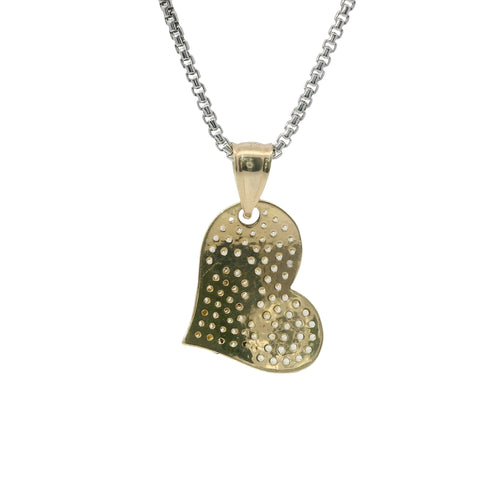 14KT Gold Charm Small Double White CZ Stone Heart with Small Heart Center and Plain Bell