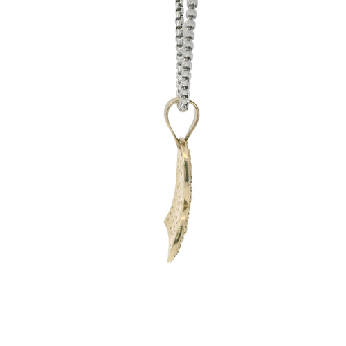 14KT Gold Charm Small Double White CZ Stone Heart with Small Heart Center and Plain Bell