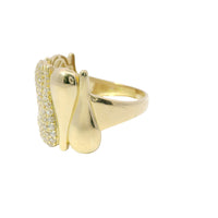14KT Gold Ring Women's Three White CZ Stones Droplets Center and Four Plain Droplets with Plain Band