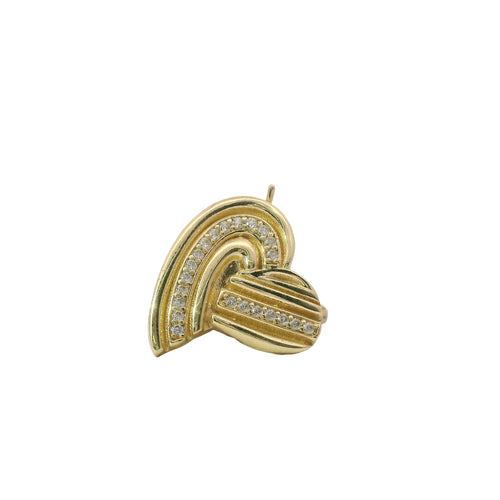 14KT Gold Earrings Medium Ribbed Single Row White CZ Stones Heart with Push Back Post and Butterfly Backs