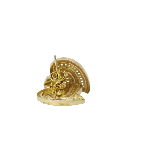 14KT Gold Earrings Medium Ribbed Single Row White CZ Stones Heart with Push Back Post and Butterfly Backs