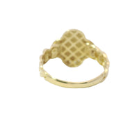 14KT Gold Ring Women's Engravable Clover Center with White CZ Stones Edge and Cuban Link Band