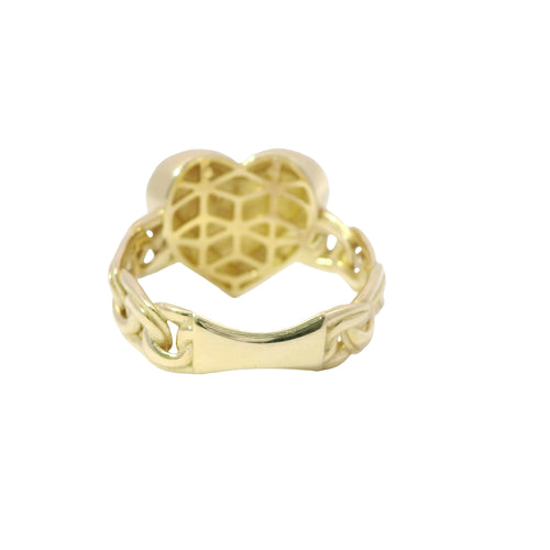 14KT Gold Ring Women's Engravable Heart with Greek Border and Chino Link Band