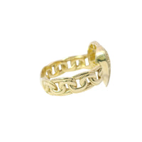 14KT Gold Ring Women's Engravable Heart with Greek Border and Chino Link Band