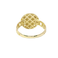 14KT Gold Ring Women's Engravable Round Center with White CZ Stones Edge and Chino Link Band