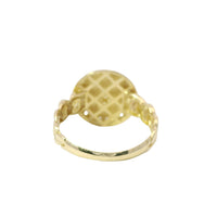 14KT Gold Ring Women's Engravable Round with White CZ Stones Border and Cuban Link Band