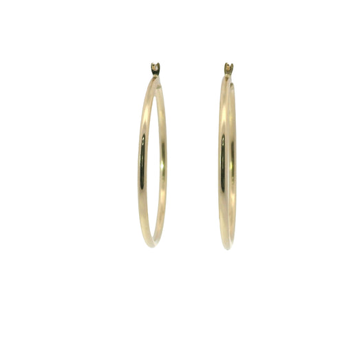 14KT Gold Earrings Hoops Plain 1.5 Inch Hollow Tube 2mm