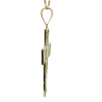 14KT Gold Charm Extra Large Two Tone Catholic Saints Cross with Virgin Mary, St Michael, St Charbel, St Christopher, and St Jude Center and Plain Bell