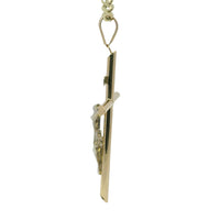 14KT Gold Charm Extra Large Two Tone Hollow Tube Slant Ends Crucifix Cross with Plain Bell