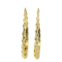 14KT Gold Earrings Crimped Oval Hoops 2.5 Inch Hollow Tube 7mm