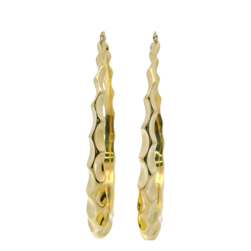 14KT Gold Earrings Crimped Oval Hoops 2.5 Inch Hollow Tube 7mm