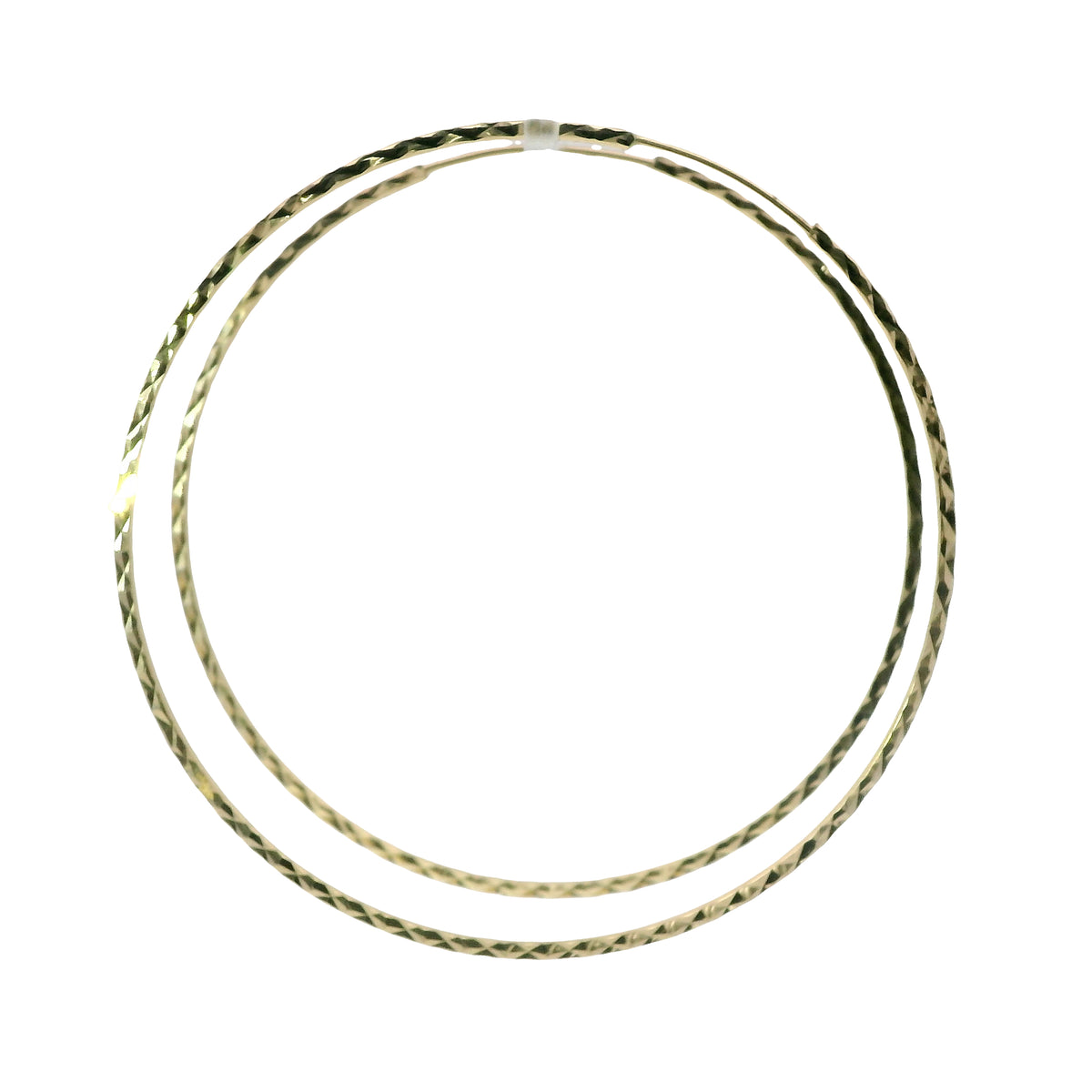 14KT Gold Earrings Flat Diamond Cut Hoops 2.5 Inch 1mm