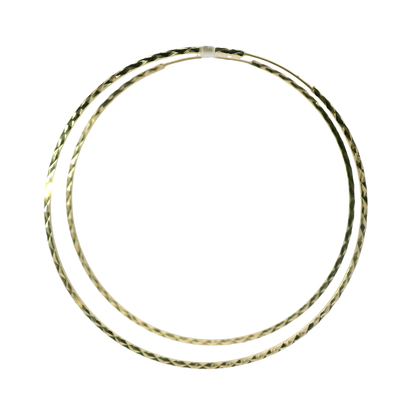 14KT Gold Earrings Flat Diamond Cut Hoops 2.5 Inch 1mm