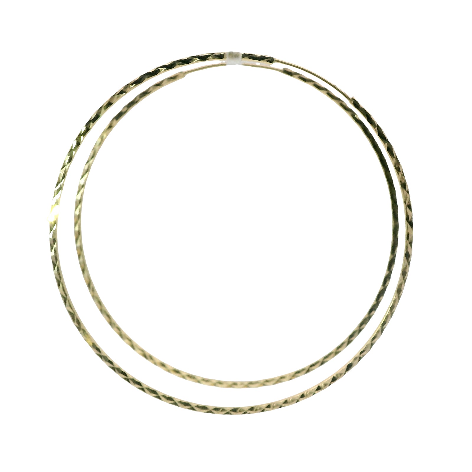 14KT Gold Earrings Flat Diamond Cut Hoops 2.5 Inch 1mm
