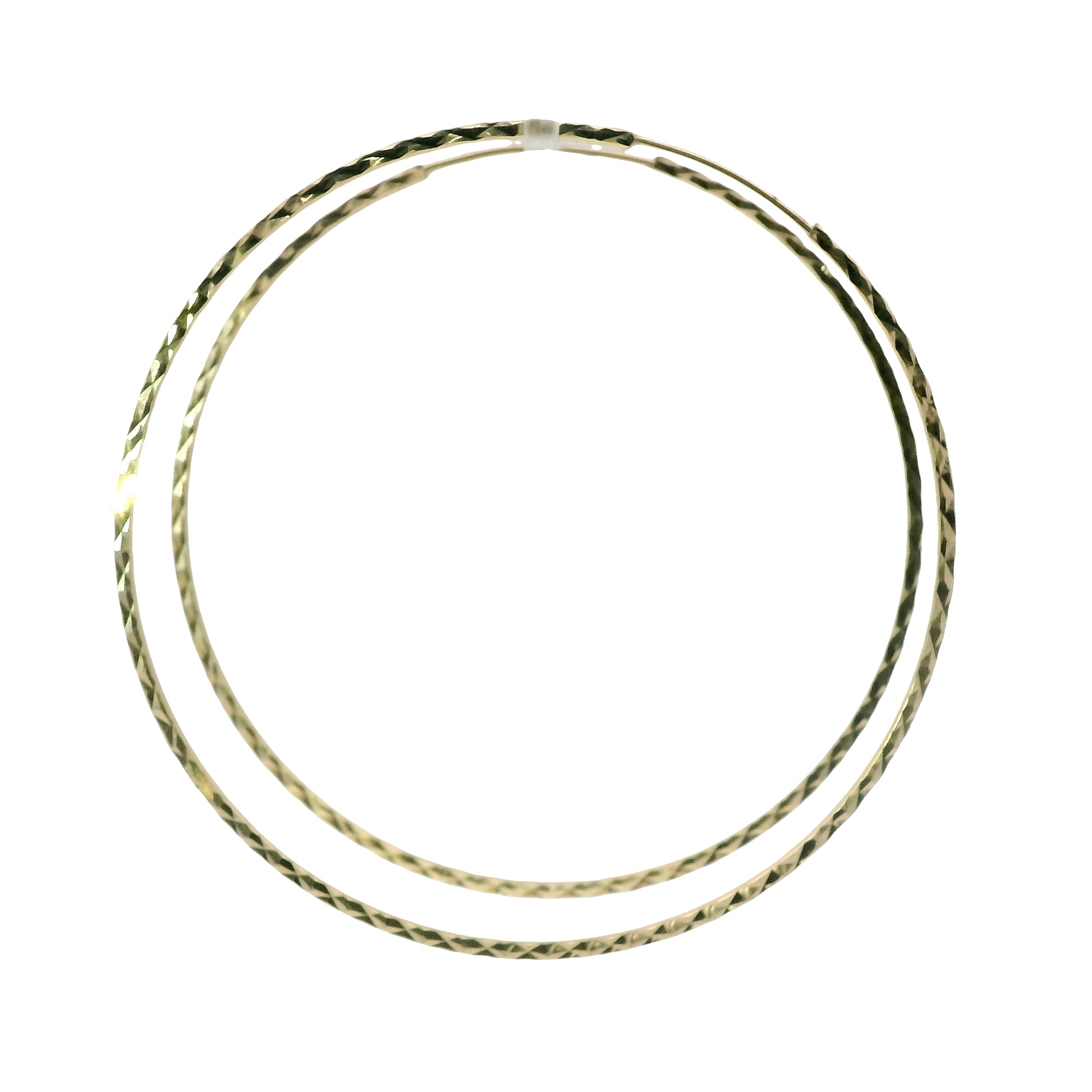 14KT Gold Earrings Flat Diamond Cut Hoops 2.5 Inch 1mm