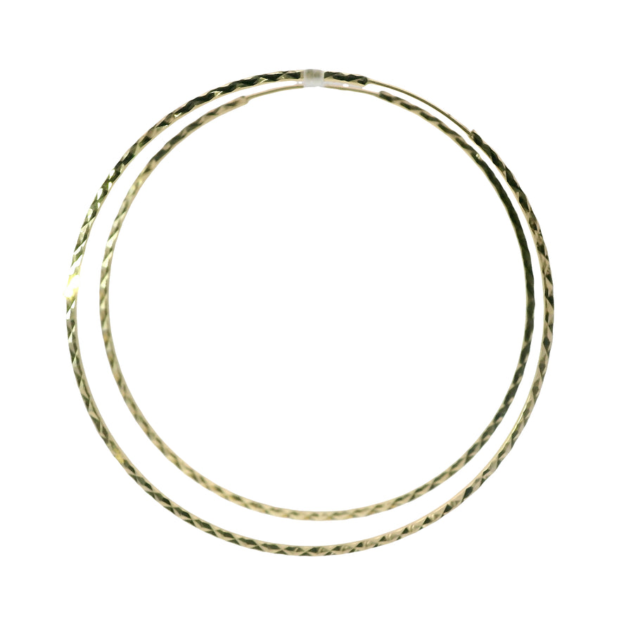 14KT Gold Earrings Flat Diamond Cut Hoops 2.5 Inch 1mm