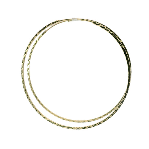 14KT Gold Earrings Flat Diamond Cut Hoops 2.5 Inch 1mm