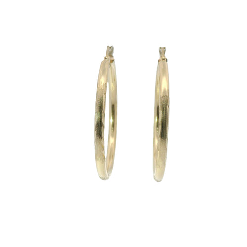 14KT Gold Earrings Hoops Diamond Cut 1.75 Inch Hollow Tube 3mm