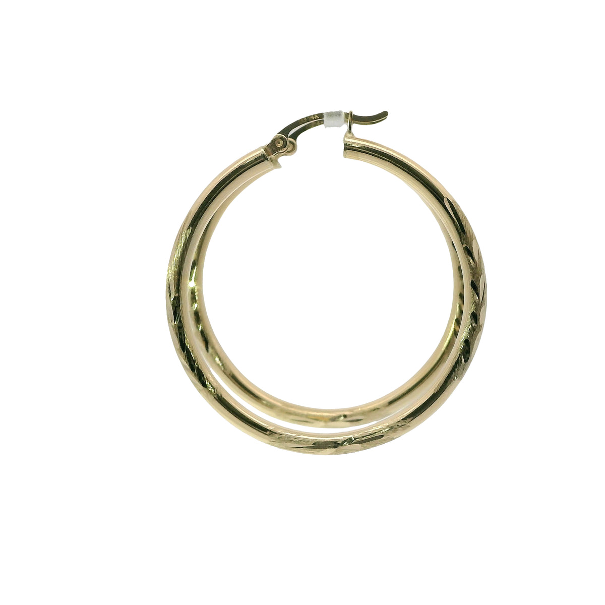 14KT Gold Earrings Hoops Diamond Cut 1.75 Inch Hollow Tube 3mm
