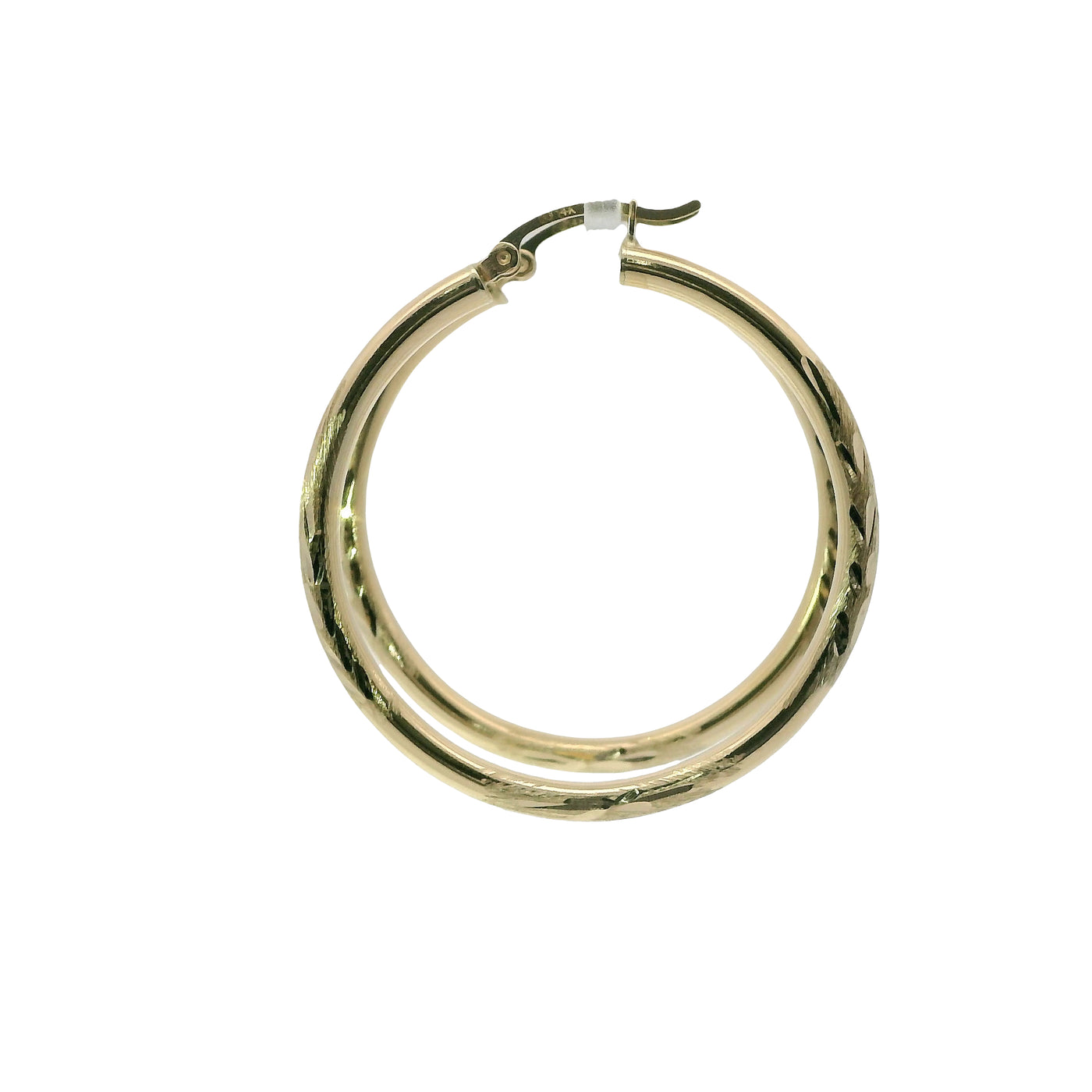 14KT Gold Earrings Hoops Diamond Cut 2 Inch Hollow Tube 3mm