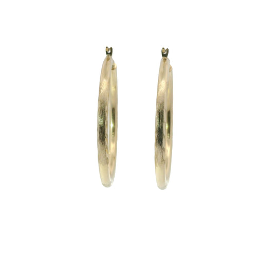 14KT Gold Earrings Hoops Diamond Cut 1.75 Inch Hollow Tube 3mm