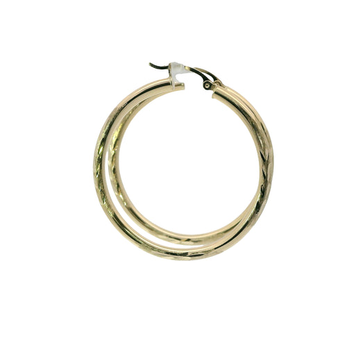 14KT Gold Earrings Hoops Diamond Cut 2.75 Inch Hollow Tube 3mm