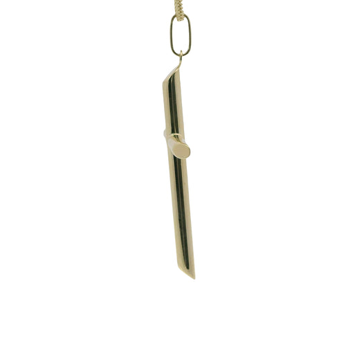 14KT Gold Charm Extra Large Plain Hollow Tube Slant Ends Cross with Plain Oval Bell