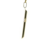 14KT Gold Charm Extra Large Plain Hollow Tube Slant Ends Cross with Plain Oval Bell