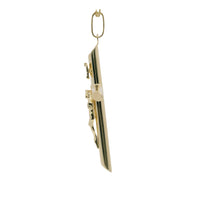 14KT Gold Charm Extra Large Plain Hollow Tube Slant Ends Crucifix Cross with Plain Oval Bell