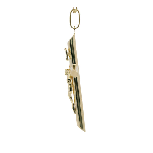 14KT Gold Charm Extra Large Plain Hollow Tube Slant Ends Crucifix Cross with Plain Oval Bell