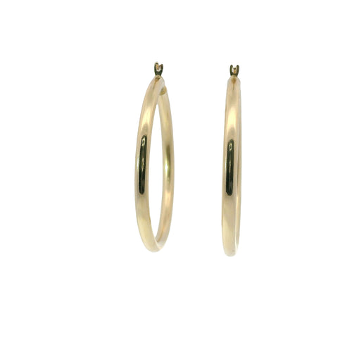 14KT Gold Earrings Hoops Plain 1.5 Inch Hollow Tube 3mm