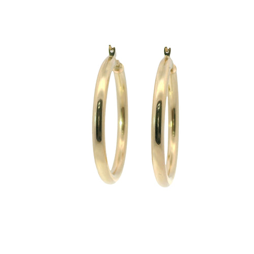 14KT Gold Earrings Hoops Plain 1.5 Inch Hollow Tube 4mm