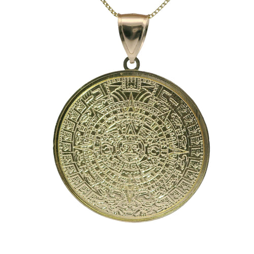 14KT Gold Charm Extra Large Myan Calander Coin with Diamond Cut Edge and Plain Bell