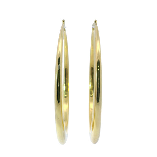 14KT Gold Earrings Plain Oval Hoops 2.5 Inch Hollow Tube 5mm