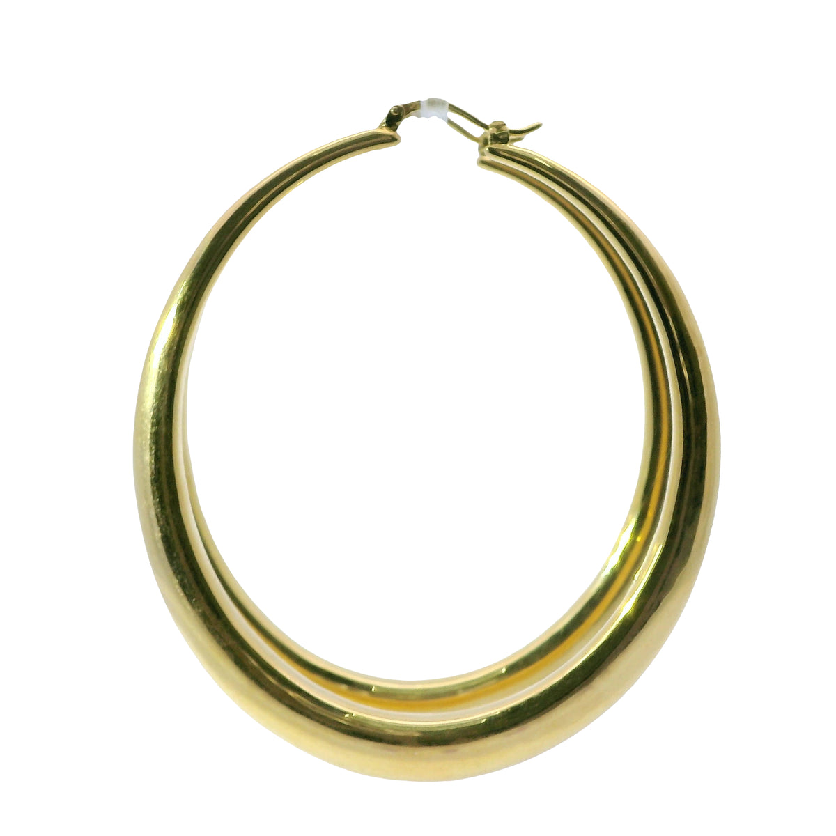 14KT Gold Earrings Plain Oval Hoops 2.5 Inch Hollow Tube 5mm