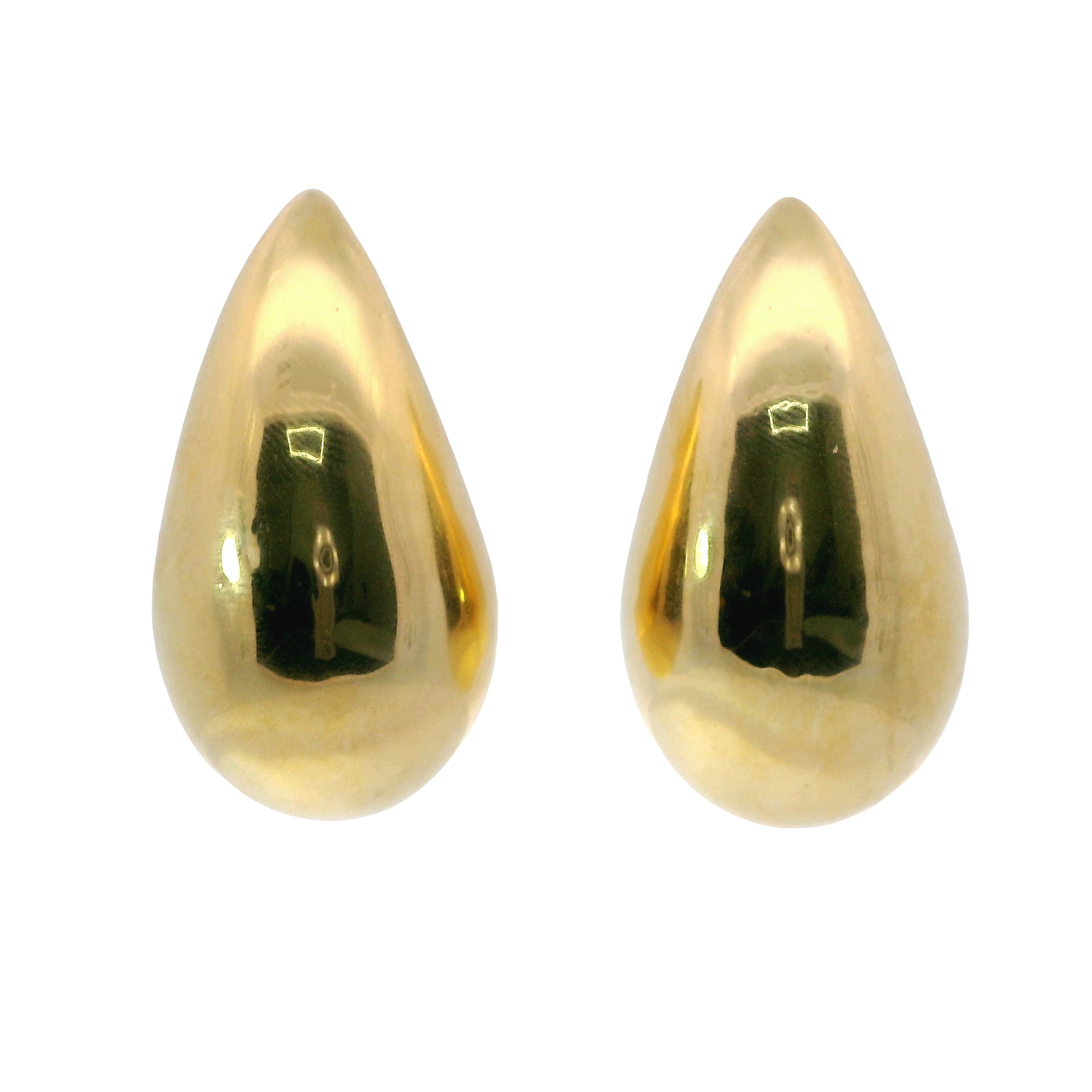 14KT Gold Earrings Extra Large Plain Puff Tear Drop with Push Back Post and Butterfly Backs