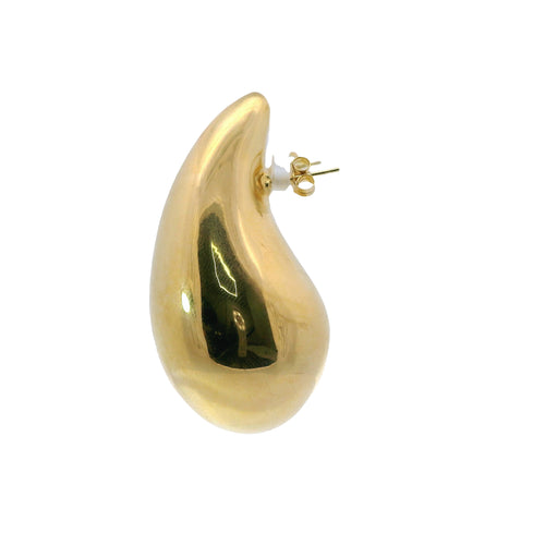 14KT Gold Earrings Extra Large Plain Puff Tear Drop with Push Back Post and Butterfly Backs